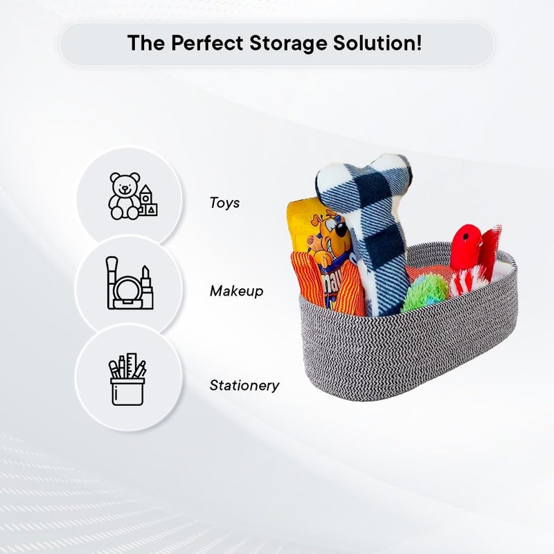 Kuber Industries Kuber Industries Pack of 3 Cotton Woven Storage Basket With Handle Shelf Basket Hamper Organizer for Toys Socks Cosmetic Capacity 92L 3L 3L Stylish and Functional Organization Solution  - Image 5
