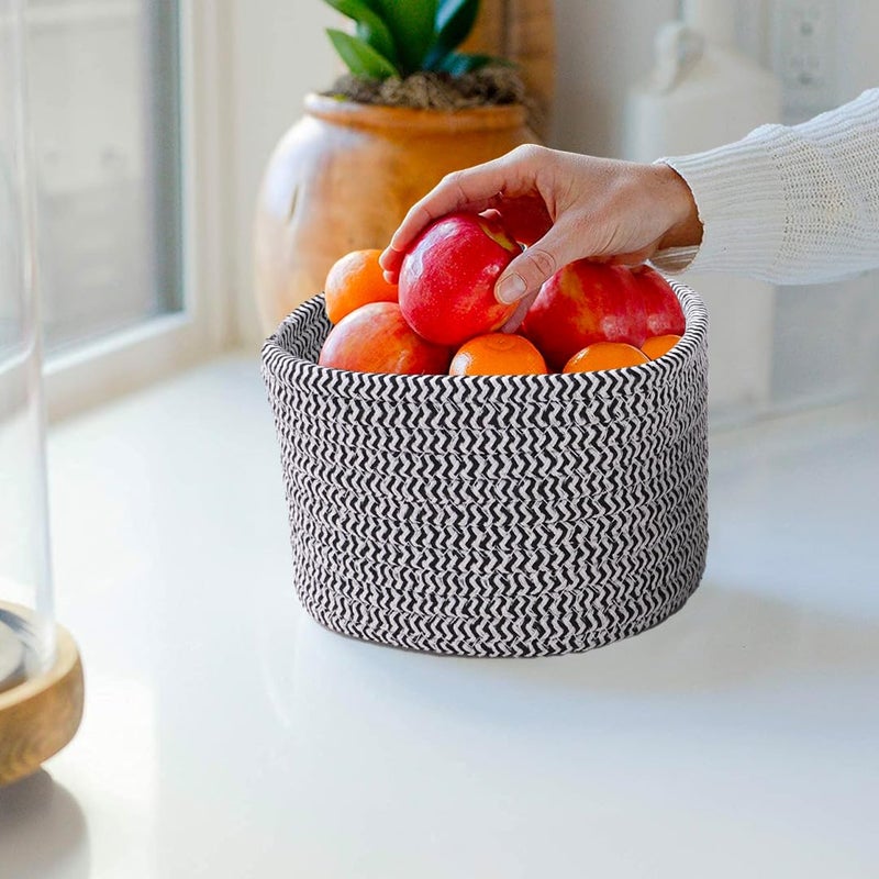 Kuber Industries Kuber Industries Pack of 3 Cotton Woven Storage Basket With Handle Shelf Basket Hamper Organizer for Toys Socks Cosmetic Capacity 92L 3L 3L Stylish and Functional Organization Solution  - Image 2