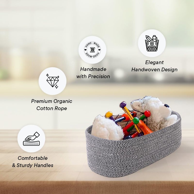 Kuber Industries Kuber Industries Pack of 3 Cotton Woven Storage Basket With Handle Shelf Basket Hamper Organizer for Toys Socks Cosmetic Capacity 92L 3L 3L Stylish and Functional Organization Solution  - Image 4