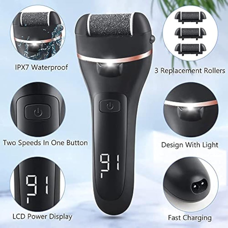 Foot Callus Remover,جهاز تقشير الجلد الميت للقدمينFeet care,Xkimos 18 in 1 Callous Remover Kit for Remove Cracked Heels and Dead Skin, Rechargeable Pedicure Tools Feet Care File,Battery Display(Black) - Image 2