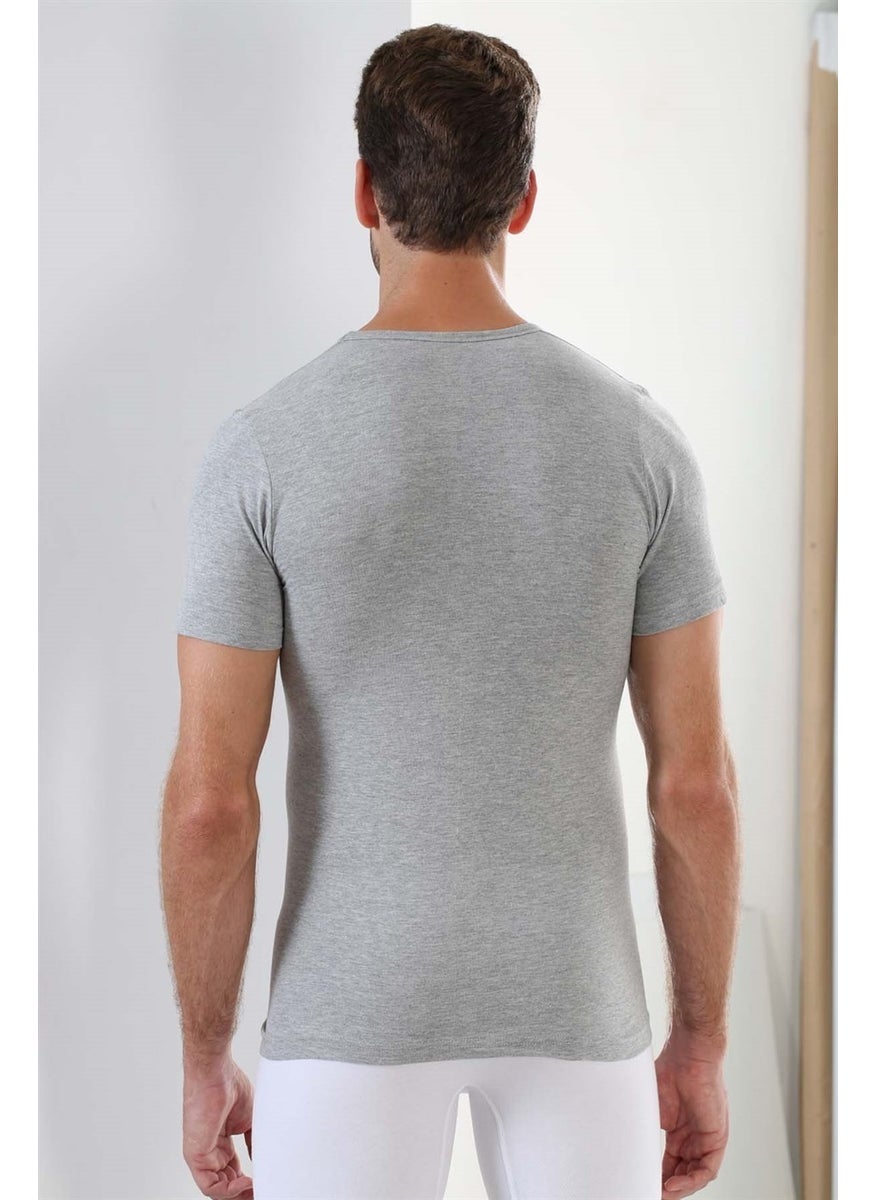 Arma Yıldız Arma Star Combed Cotton Men's Gray V Neck Undershirt 3 Piece Set  - Image 3