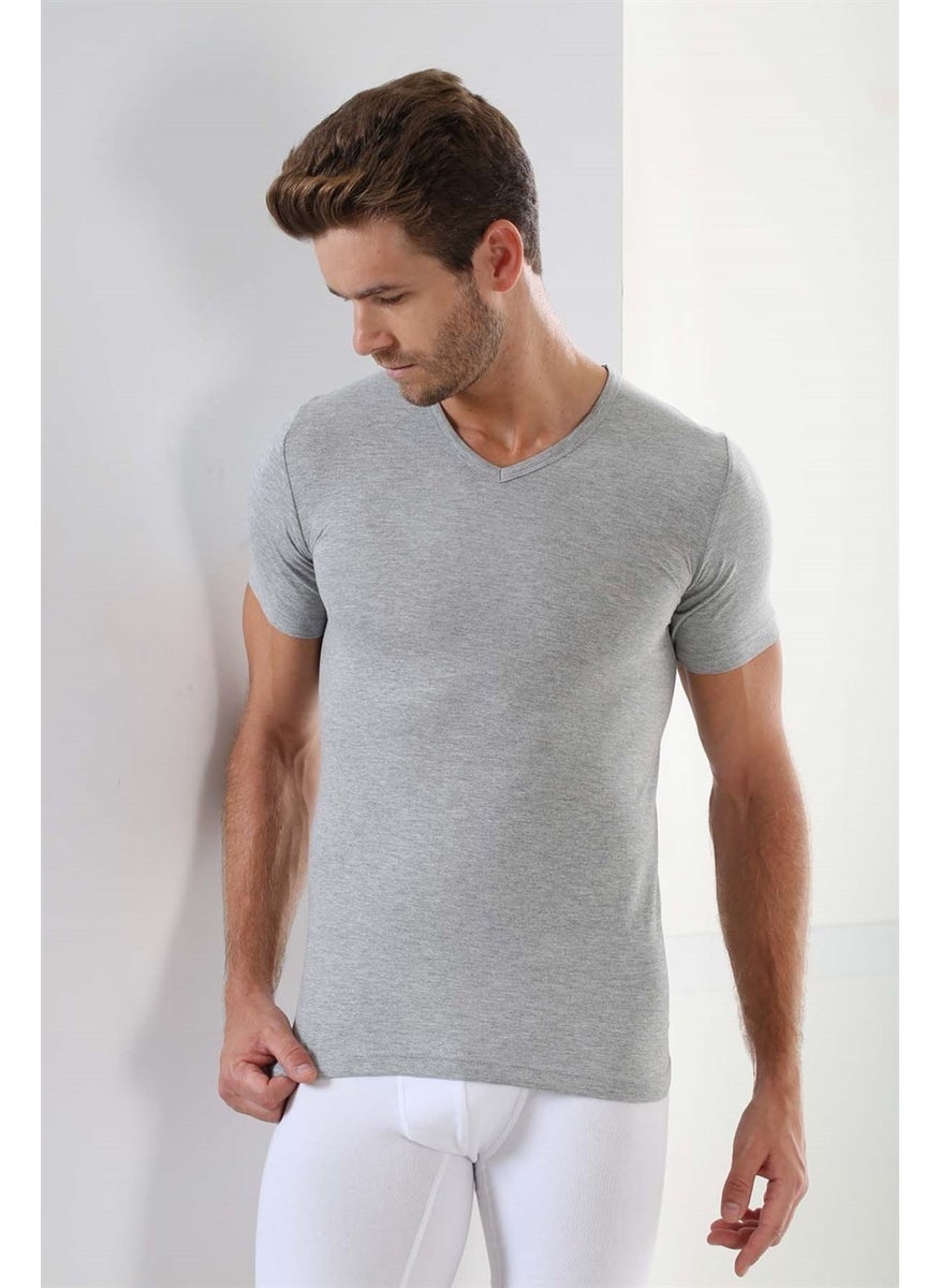 Arma Yıldız Arma Star Combed Cotton Men's Gray V Neck Undershirt 3 Piece Set  - Image 2