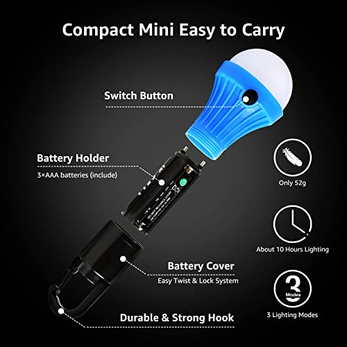 Lepro LED Camping Lantern, Camping Essentials, 3 Lighting Modes, Hanging Tent Light Bulbs with Clip Hook for Camping, Hiking, Hurricane, Storms, Outages, Collapsible, Batteries Included, 4 Packs - Image 5