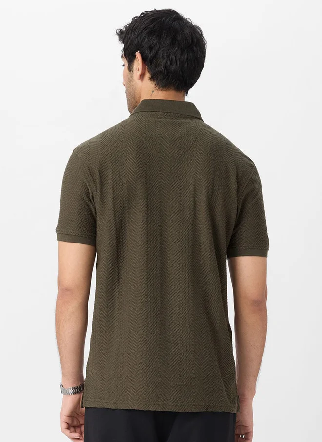 The Souled Store  The Souled Store Men Regular Fit Textured Olive Polo  | Best Price UAE
