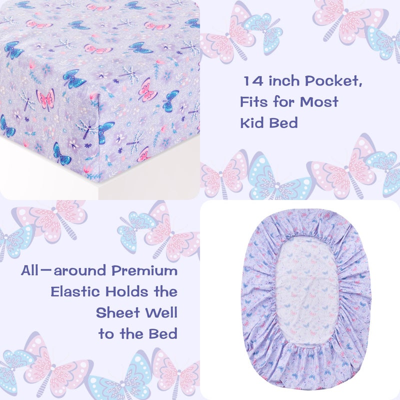 lasoftan Kids Sheet Set Twin Size 3 Pcs  Girls Twin Sheet Set with Floral Butterfly Pattern Kids Girls Twin Fitted Sheet  Breathable & Silky Soft Microfiber Kids Fitted Sheet - Image 2