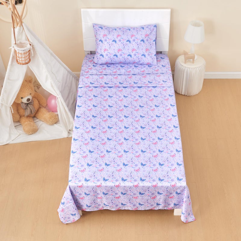 lasoftan Kids Sheet Set Twin Size 3 Pcs  Girls Twin Sheet Set with Floral Butterfly Pattern Kids Girls Twin Fitted Sheet  Breathable & Silky Soft Microfiber Kids Fitted Sheet - Image 4