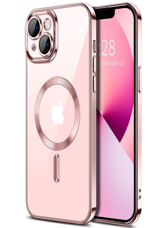 Hython Magnetic Clear Case for iPhone 13 Case with Camera Lens Protector [Compatible with MagSafe] Luxury Plating Edge Slim Soft TPU Cover Protective Phone Case for iPhone 13 6.1", Pink - Image 1