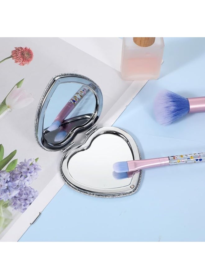 Compact Folding Mirror Heart Shaped Magnifying Mini Vanity Mirror Portable Travel Makeup Tools for Purse Double-Sided Cute Glitter Cosmetic ccessories - Image 2