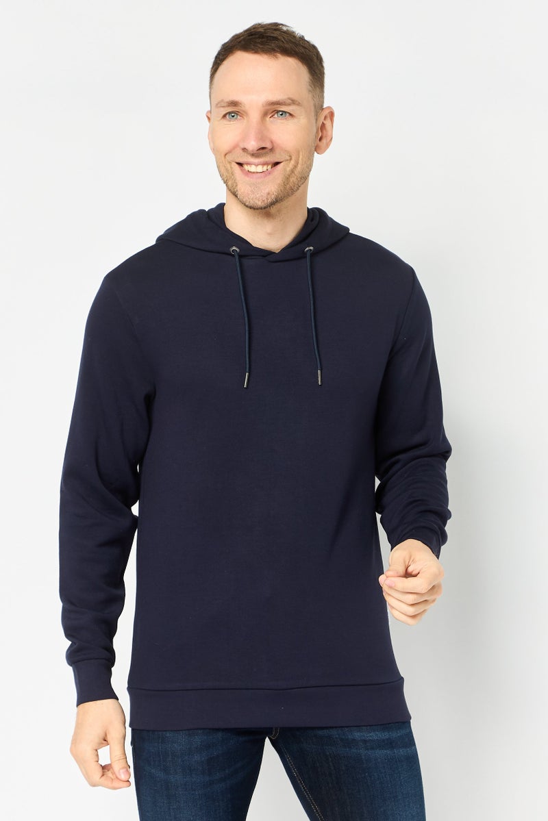Selected Homme Men Plain Long Sleeve Hoodie, Navy - Image 1