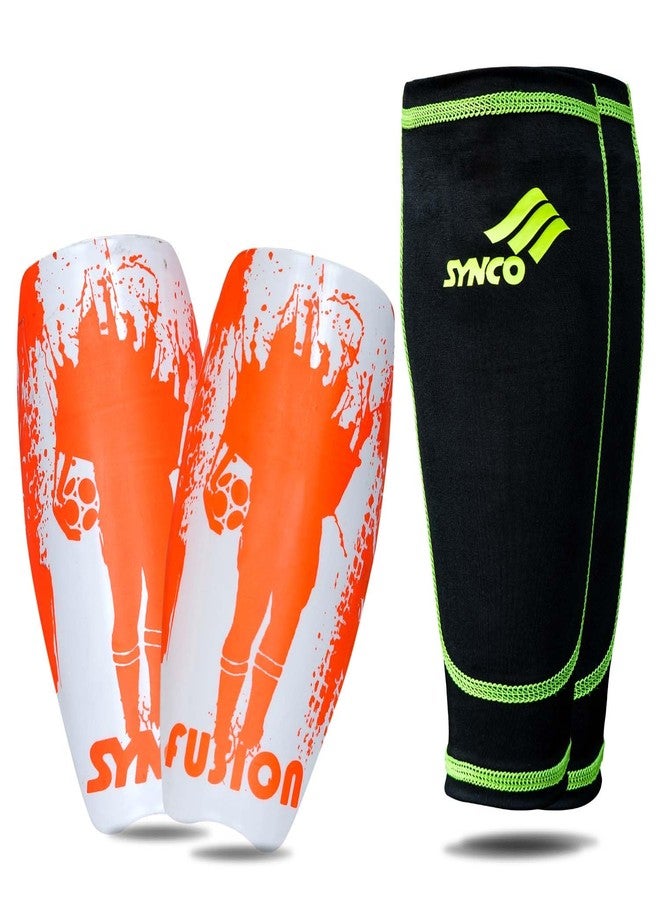 Synco Fusion Shin Guard with Sleeve | Premium and Durable | Medium Size | Comfortable Lycra Fabric Compression - Image 1