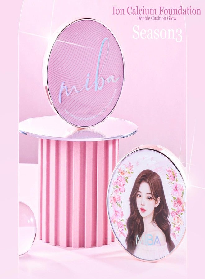 MIBA Ion Calcium Foundation Double Cushion Glow 25 g / 0.88 oz Big Cushion SEASON 3. Long Lasting Cover Effect. Moisture glow. Skin tightening relief. Smooth adhesion. (Lovely #21 Rosy Ivory) - Image 2