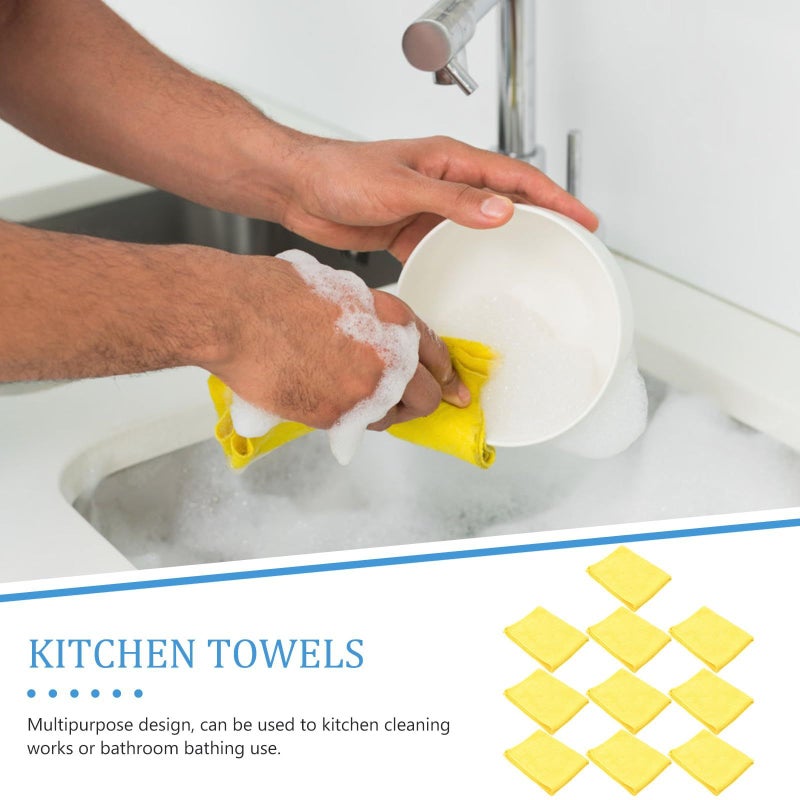 10pcs Yellow Microfiber Cloths Strong Absorbent Multi Purpose Kitchen Dish Towels - Image 4