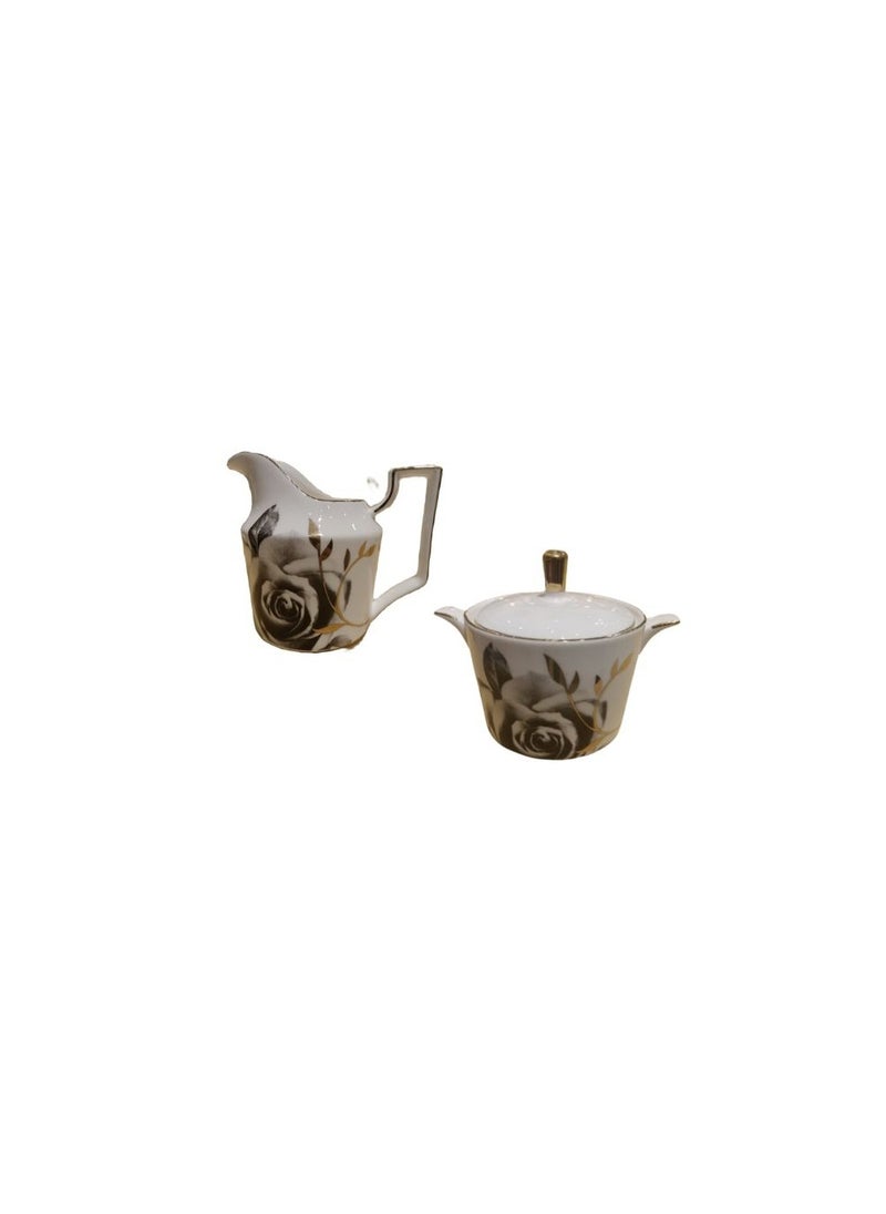 Generic - Liying 16 Pcs Tea Sets Bone China with black Rose design Includes 1 Teapot  (1200ML) 6 *6 Cup (200ML)  & Saucer with 1 Sugar Pot and 1 Milk pot - Image 1