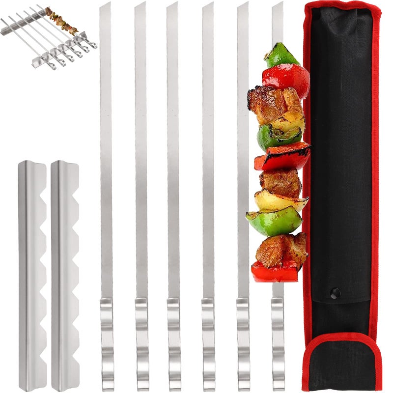 Dicunoy Dicunoy 9 PCS Stainless Steel Barbecue Skewers 17 Kabob Skewers for GrillingReusable Metal Flat Shish BBQ Sticks with Kabob Rack Stand for Meat Shrimp Chicken Vegetable Grill 