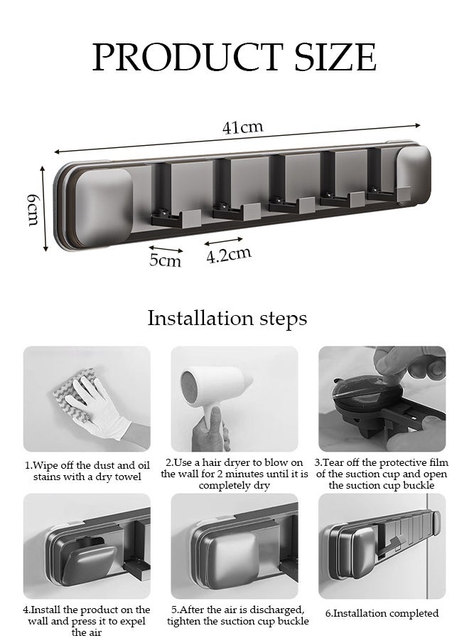 DUNISO Folding Hideaway Coat Hooks，Coat Hooks Wall Mounted 5 Hook ，Suction cup without punching，Strong load-bearing capacity，Can be glued behind the door，Gun Gray  - Image 2