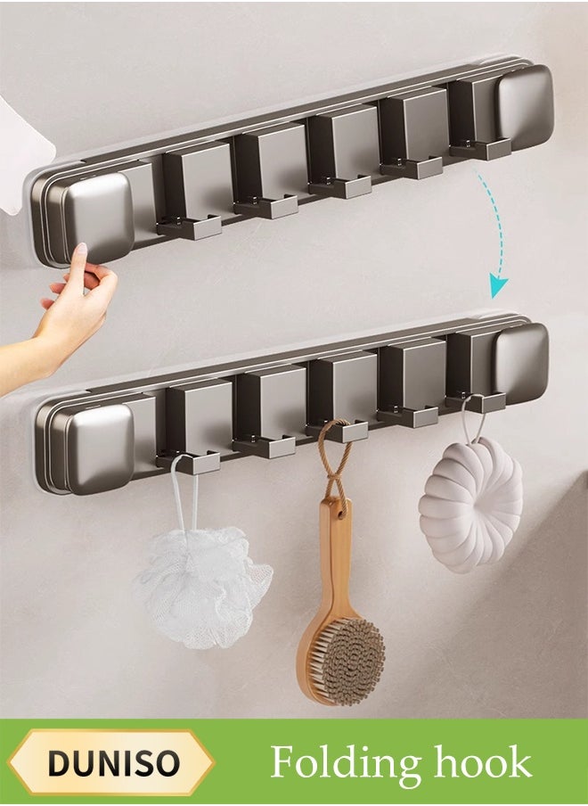 DUNISO Folding Hideaway Coat Hooks，Coat Hooks Wall Mounted 5 Hook ，Suction cup without punching，Strong load-bearing capacity，Can be glued behind the door，Gun Gray  - Image 1