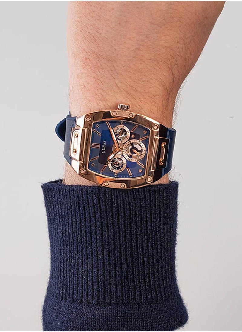 GUESS Guess Rose Gold Tone Case Blue Genuine Leather Watch GW0202G4  - Image 5