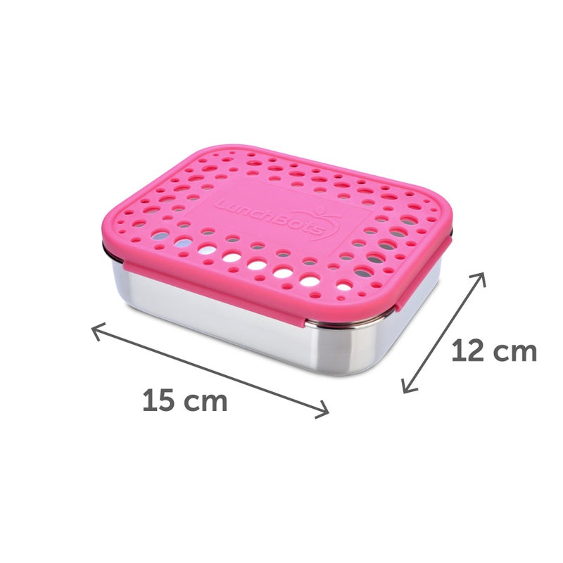 LunchBots Medium Trio II Snack Container - Divided Stainless Steel Food Container - Three Sections for Snacks On the Go - Eco-Friendly, Dishwasher Safe, BPA-Free - Stainless Lid - Pink Dots - Image 2