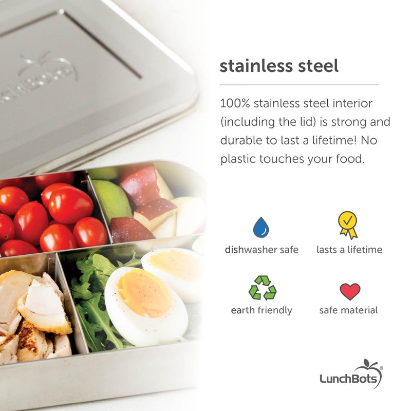 LunchBots Medium Trio II Snack Container - Divided Stainless Steel Food Container - Three Sections for Snacks On the Go - Eco-Friendly, Dishwasher Safe, BPA-Free - Stainless Lid - Pink Dots - Image 3