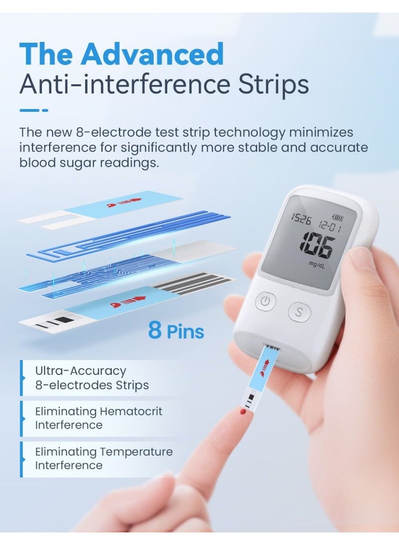 YUNSYE Blood Glucose Monitor set, with 100 Blood Sugar Test Strips, 100 Lancets, 1 Blood Glucose Meter, 1 Lancing Device, Travel Case for Diabetes Testing Kit (Auto-Coding Glucometer kit with 1 Control Solution - Image 3
