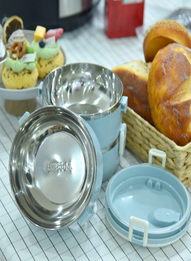 كويداموس علبة غداء حرارية، علبة غداء حرارية من الفولاذ المقاوم للصدأ بثلاثة طبقات للبالغين، مناسبة للمكتب والتخييم والمنزل، قابلة للتكديس، علبة غداء/وجبات خفيفة حرارية من الفولاذ المقاوم للصدأ - Image 2