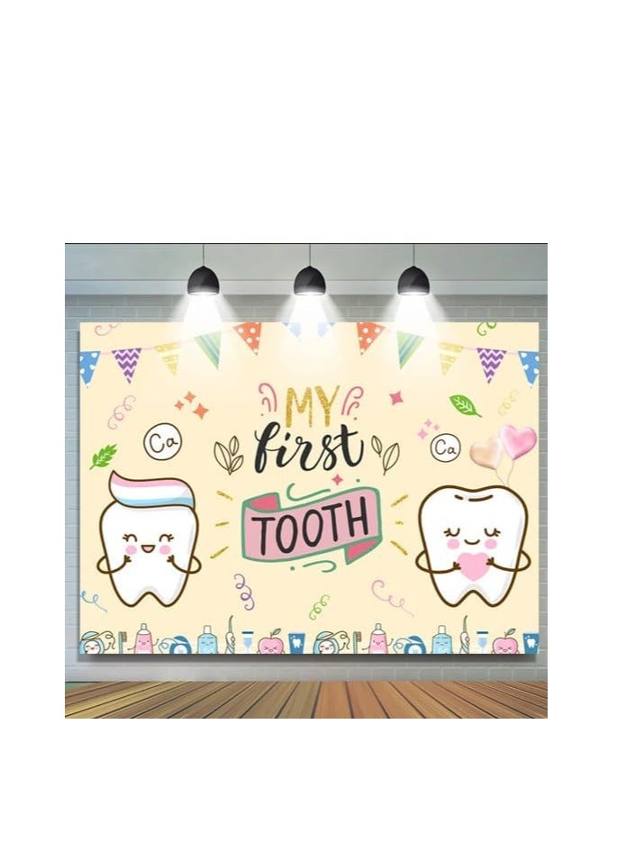 Maxsafe Children 1st Birthday Backdrop for First Tooth Party, Baby's First Tooth Celebration Banner, Decor for First Birthday Party, 59x39 Inch