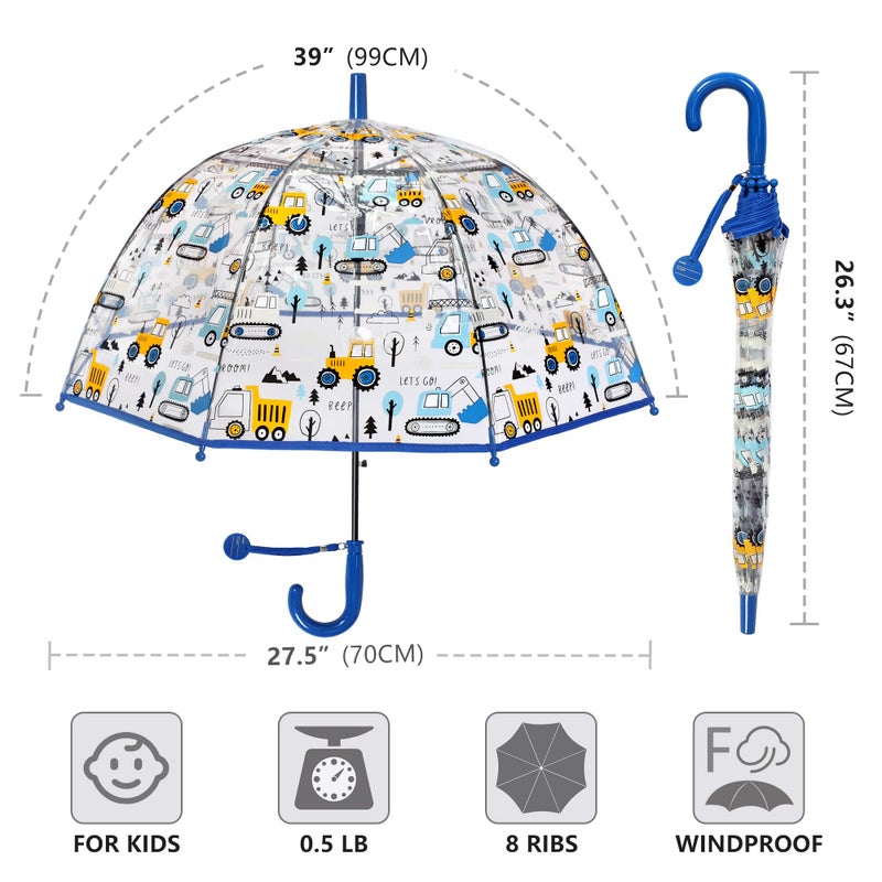 RONIARE Kids Umbrella Clear Bubble Umbrellas for Rain,Safety Dome Windproof Umbrella for Kids (Car Blue) - Image 3