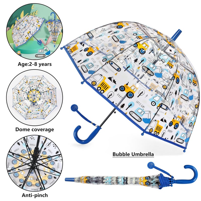 RONIARE Kids Umbrella Clear Bubble Umbrellas for Rain,Safety Dome Windproof Umbrella for Kids (Car Blue) - Image 2