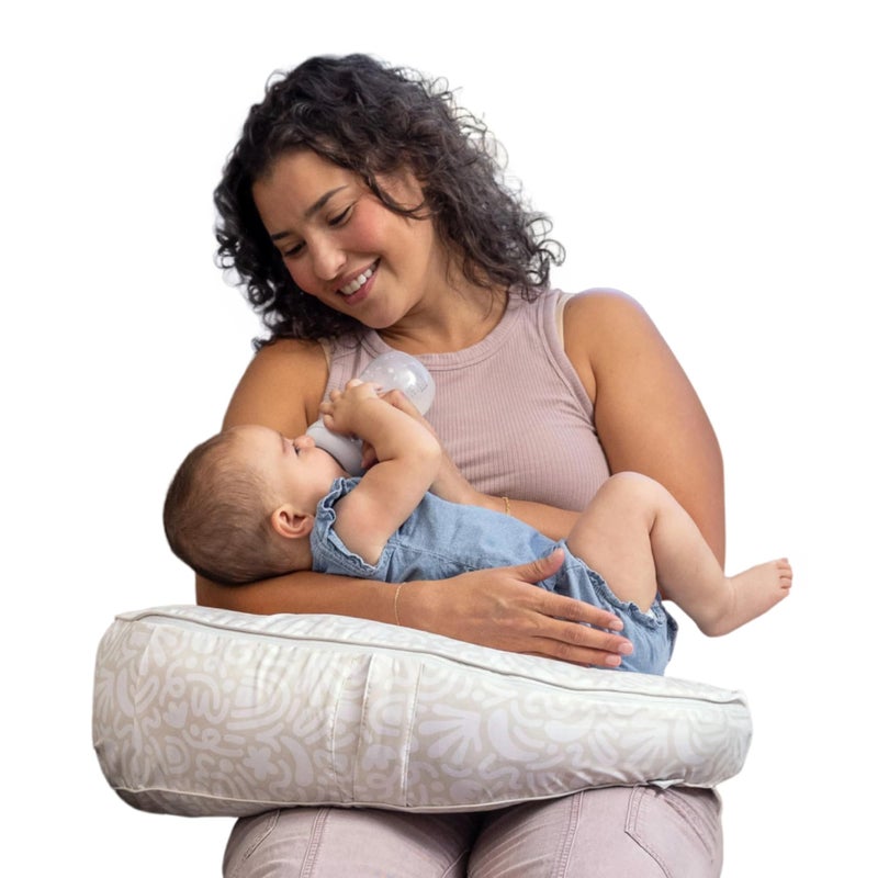 Boppy Uplift Nursing Pillow Wedge Bottle Breastfeeding Pillow to Reduce SpitUp and Reflux Symptoms with BodyInclusive Opening and Belt Baby Safety Alliance Verified Cream Retro Squiggles - Image 2