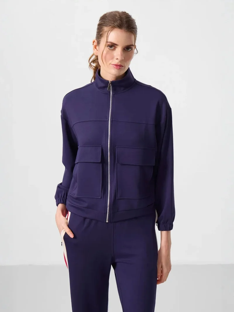 تومي لايف TOMMY Oversized Cropped Zip-Neck Knit Top