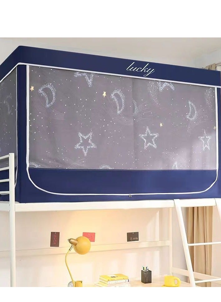 Bluejw Bed Canopy Tents Curtain Blackout Single Bed Tent Student Shading Cloth Canopy Dormitory Mosquito Net Sleep Privacy Protection with Frame for Children Bedroom Blue with Lucky Typeface Pattern - Image 1