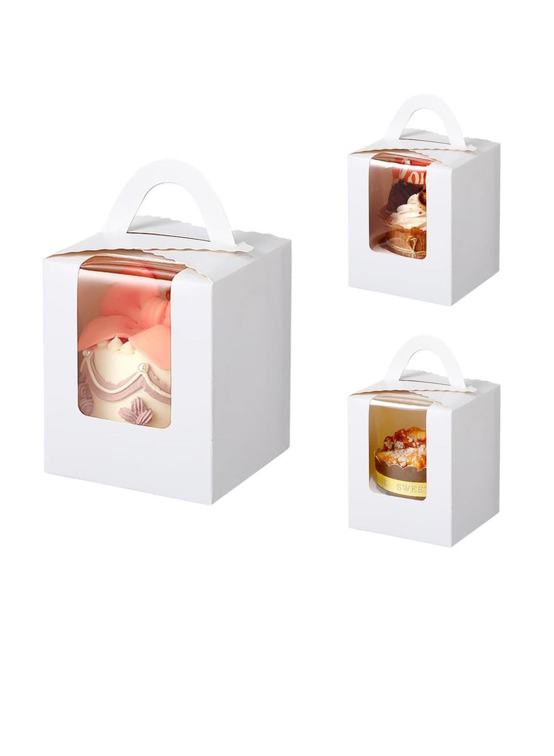 Excefore Cupcake Boxes, Individual Cupcake Boxes, Muffins Cupcake Carriers Holder, with Insert Window & Handle, for Wrapping Party Favor, Wedding Birthday Parties (50 Pcs, White) - Image 1