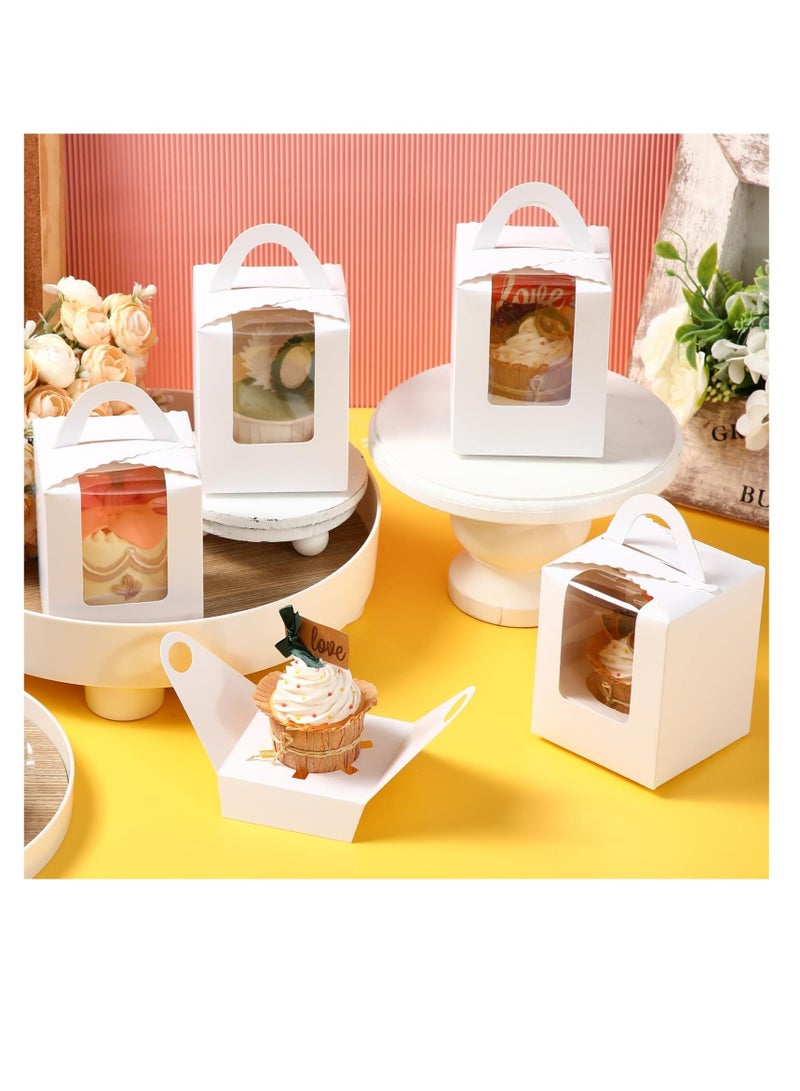 Excefore Cupcake Boxes, Individual Cupcake Boxes, Muffins Cupcake Carriers Holder, with Insert Window & Handle, for Wrapping Party Favor, Wedding Birthday Parties (50 Pcs, White) - Image 5