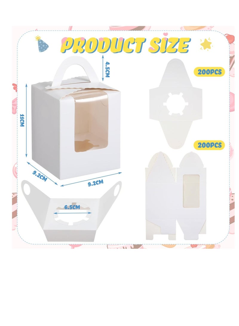 Excefore Cupcake Boxes, Individual Cupcake Boxes, Muffins Cupcake Carriers Holder, with Insert Window & Handle, for Wrapping Party Favor, Wedding Birthday Parties (50 Pcs, White) - Image 2