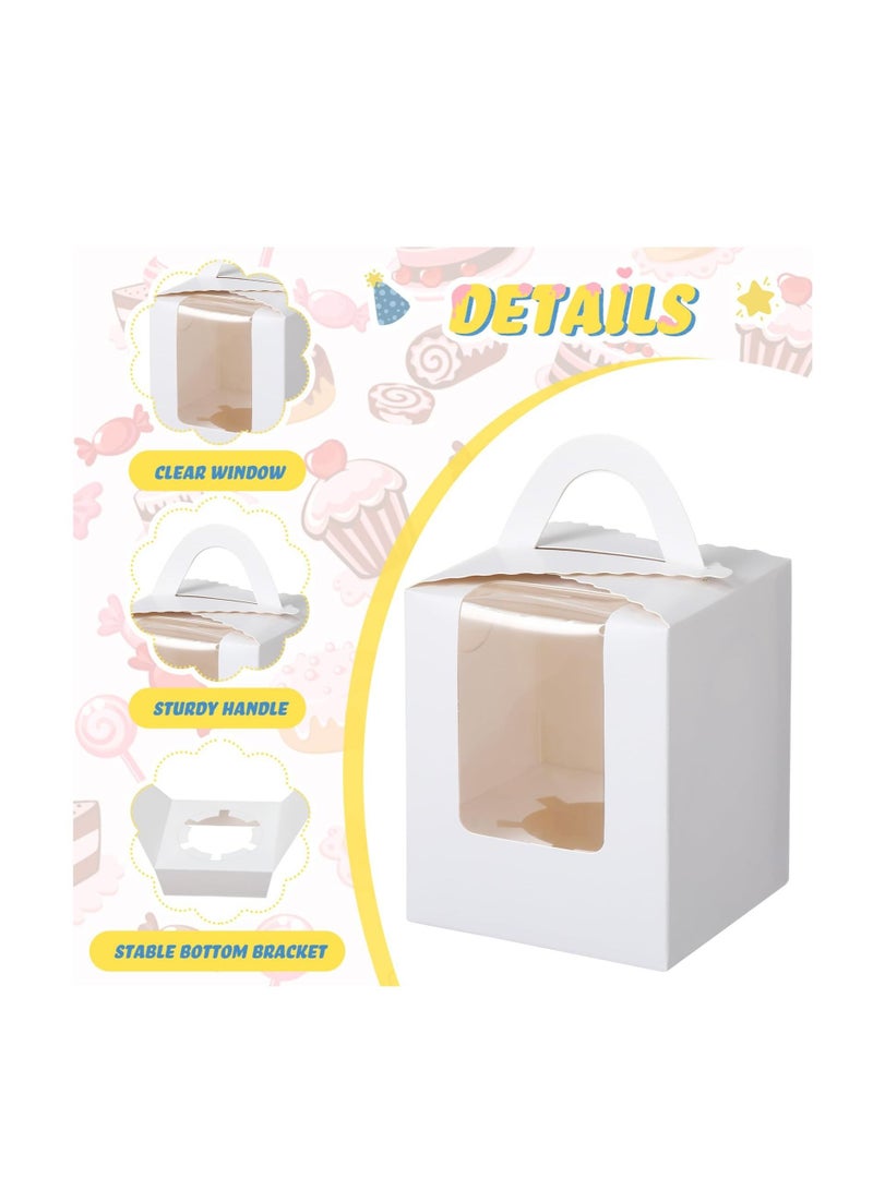 Excefore Cupcake Boxes, Individual Cupcake Boxes, Muffins Cupcake Carriers Holder, with Insert Window & Handle, for Wrapping Party Favor, Wedding Birthday Parties (50 Pcs, White) - Image 3