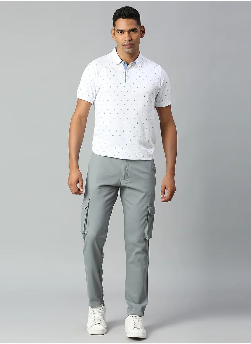 Dennis Lingo Men's Aqua 100% Cotton Solid Full Length Cargo Tapered Fit Trouser