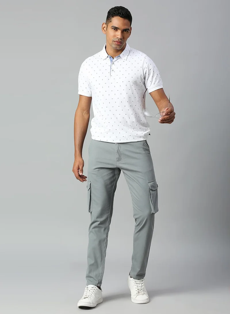 Dennis Lingo Men's Aqua 100% Cotton Solid Full Length Cargo Tapered Fit Trouser