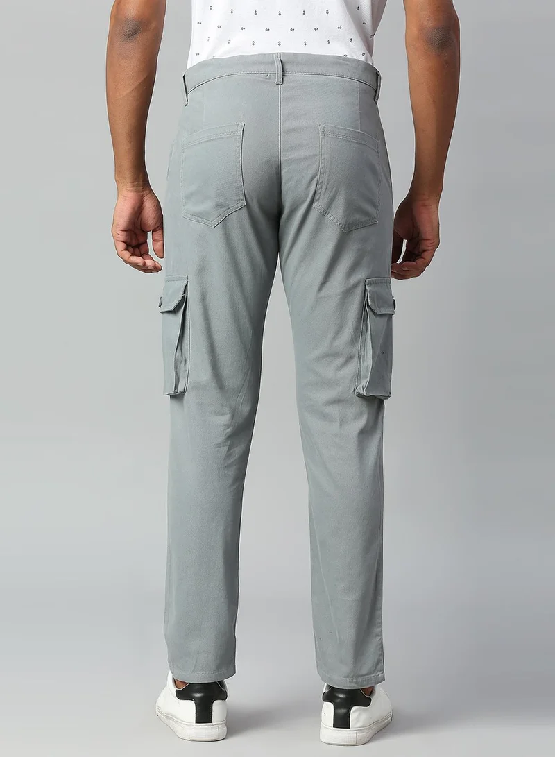 Dennis Lingo Men's Aqua 100% Cotton Solid Full Length Cargo Tapered Fit Trouser