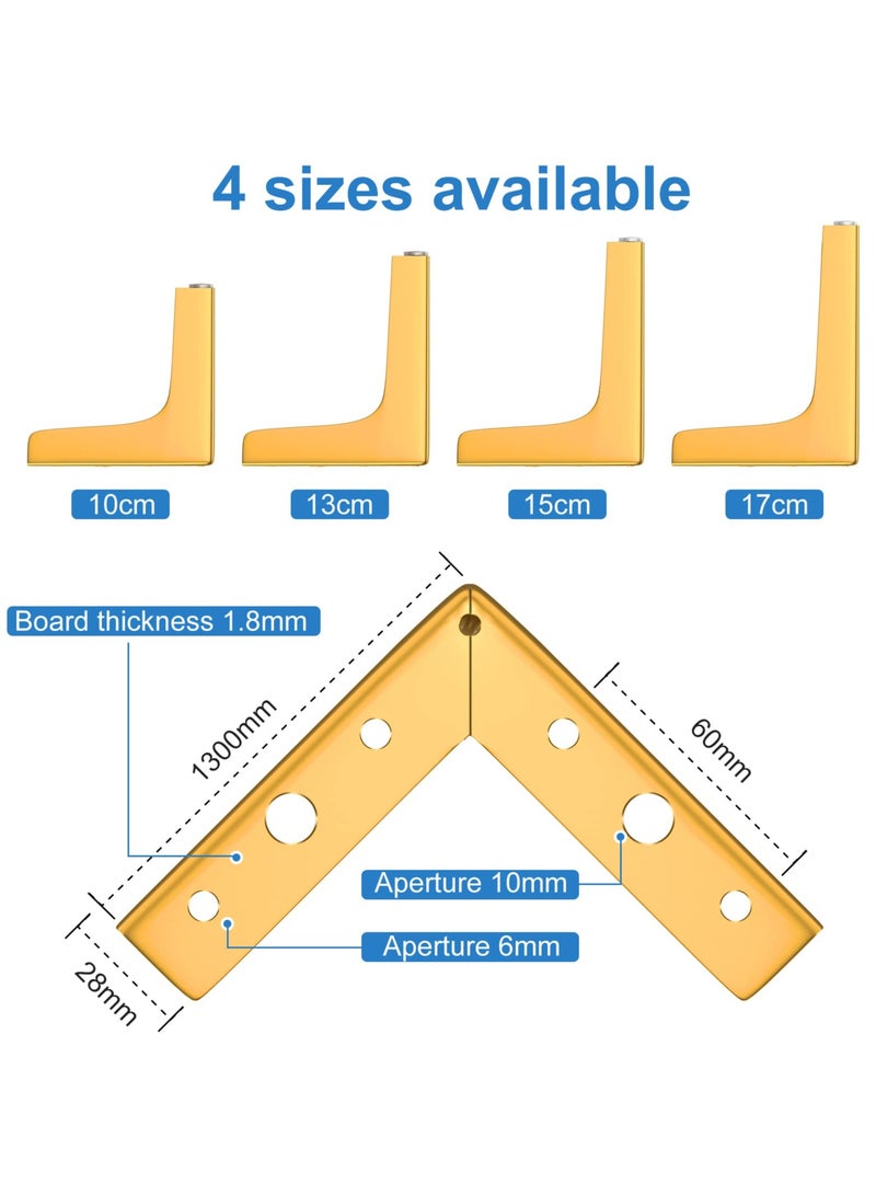 أرجل أثاث، أرجل طاولة معدنية ثقيلة 10 سم مع براغي وأقدام واقية، مثالية للخزائن، وخزائن الملابس، وخزائن التلفاز، والأدراج، وطاولة النوم (4 قطع، ذهبي) - Image 3