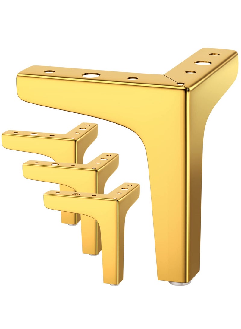 أرجل أثاث، أرجل طاولة معدنية ثقيلة 10 سم مع براغي وأقدام واقية، مثالية للخزائن، وخزائن الملابس، وخزائن التلفاز، والأدراج، وطاولة النوم (4 قطع، ذهبي) - Image 1