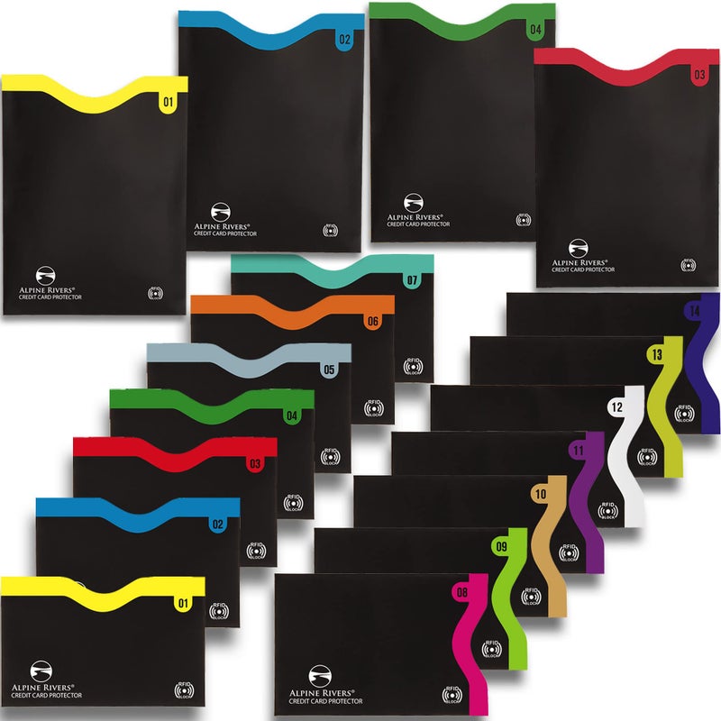 Alpine Rivers 18 RFID Blocking Sleeves Set: 14 Credit Card Holders and 4 Passport Protectors - Premium Identity Theft Protection for Men & Women. Slim Design Fits Wallets & Purses - Image 1