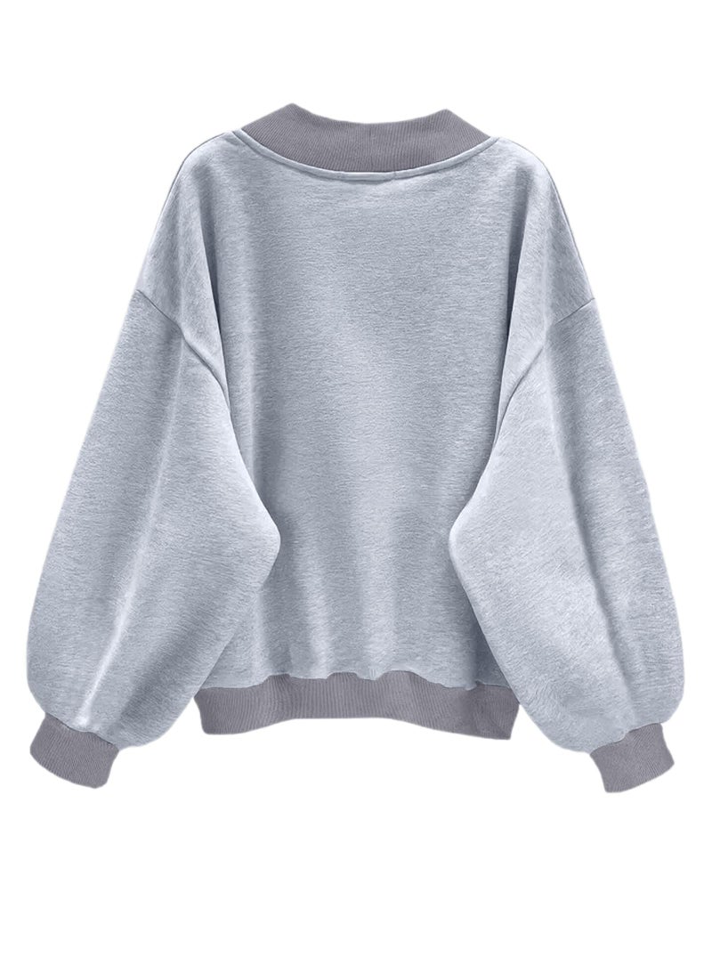 Hilinker Womens V Neck Oversized Sweatshirts Cute Pullover Color Block Long Sleeve Tops Grey B Small - Image 3