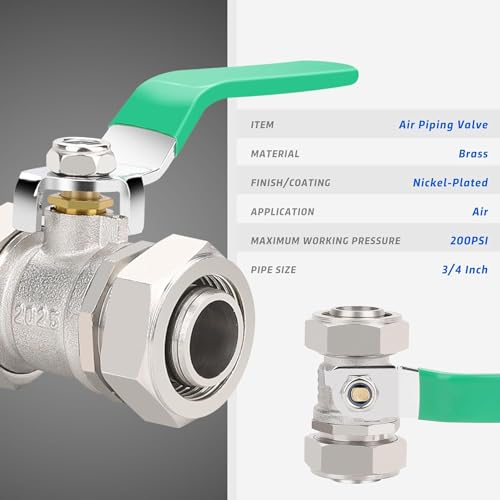 ANCIMOON 3/4’’ Air Piping Fittings, Brass Ball Valve, 3/4’’× 3/4’’ Piping, Shut-Off Fittings Fit for Shop Garage Compressed Air Line System - Image 2