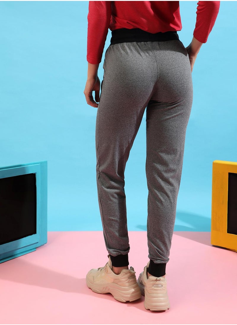 Campus Sutra Campus Sutra Women's Grey Colourblocked Trackpants For Casual Wear | Slanted Open Pockets | Drawstring Waist | Poly Cotton Trackpants Crafted With Comfort Fit & High Performance For Everyday Wear  - Image 5