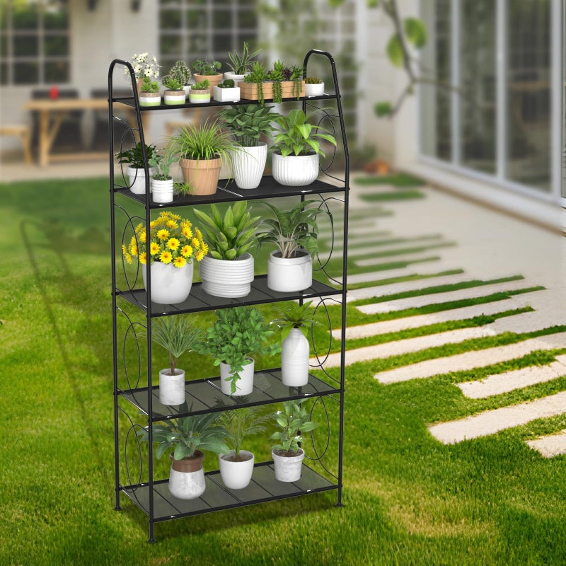 VyGrow 5 Tier Plant Stand Indoor Outdoor, Heavy Duty Plant Shelf, Metal Mesh Tall Plant Stands Holder Rack for Living Room Balcony and Garden, Black - Image 4