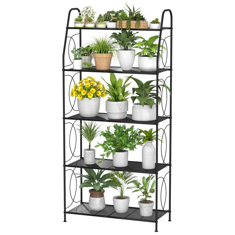 VyGrow 5 Tier Plant Stand Indoor Outdoor, Heavy Duty Plant Shelf, Metal Mesh Tall Plant Stands Holder Rack for Living Room Balcony and Garden, Black - Image 1