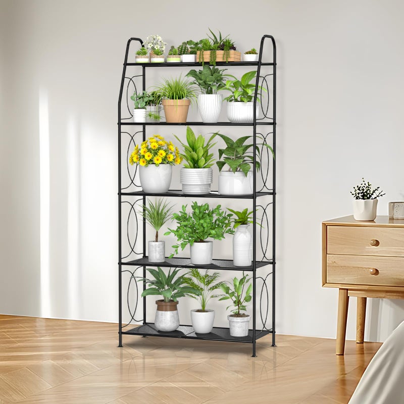 VyGrow 5 Tier Plant Stand Indoor Outdoor, Heavy Duty Plant Shelf, Metal Mesh Tall Plant Stands Holder Rack for Living Room Balcony and Garden, Black - Image 2