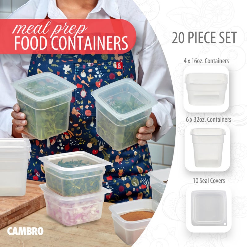 Cambro Food Storage Storage Containers with Lids - Translucent (Microwave Safe and BPA-Free) - 16 and 32 oz (ounce) Food Storage Container - (20 Piece Set) - Image 2