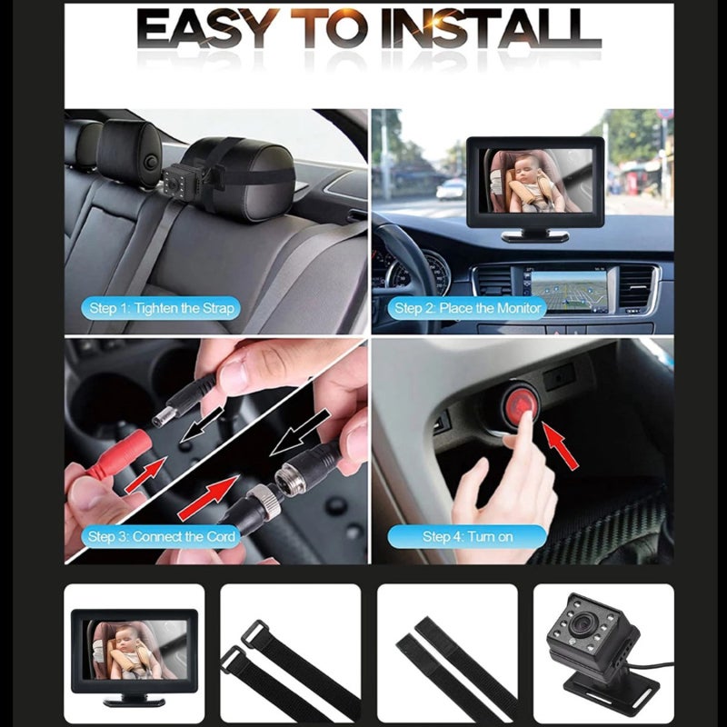Baby Car Camera: 4.3" IPS Screen, 1080P HD Image, 360° Rotation - Upgraded 80% Clearer Night Vision, 150° Wide View, Black for Rear-Facing Back Seat Baby Monitoring - Image 5