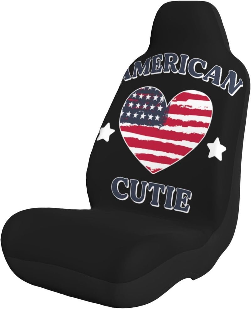 American Cutie Heart Flag Design Car Seat Cover, Front Seat Protector Universal Auto Accessories, Car Decor for Sedan SUV Van Most Cars 2 PCS - Image 1
